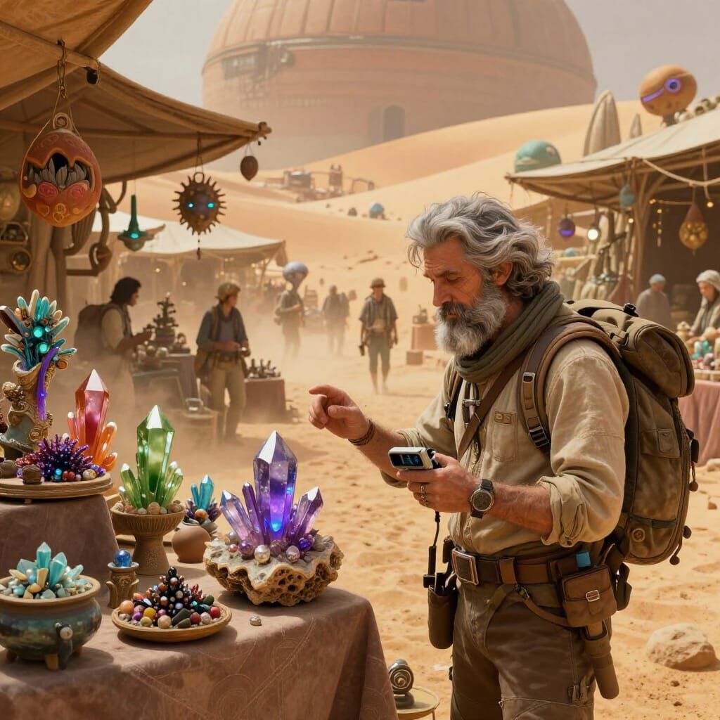 Alien Marketplace Exploration in Dune-Inspired Concept Art