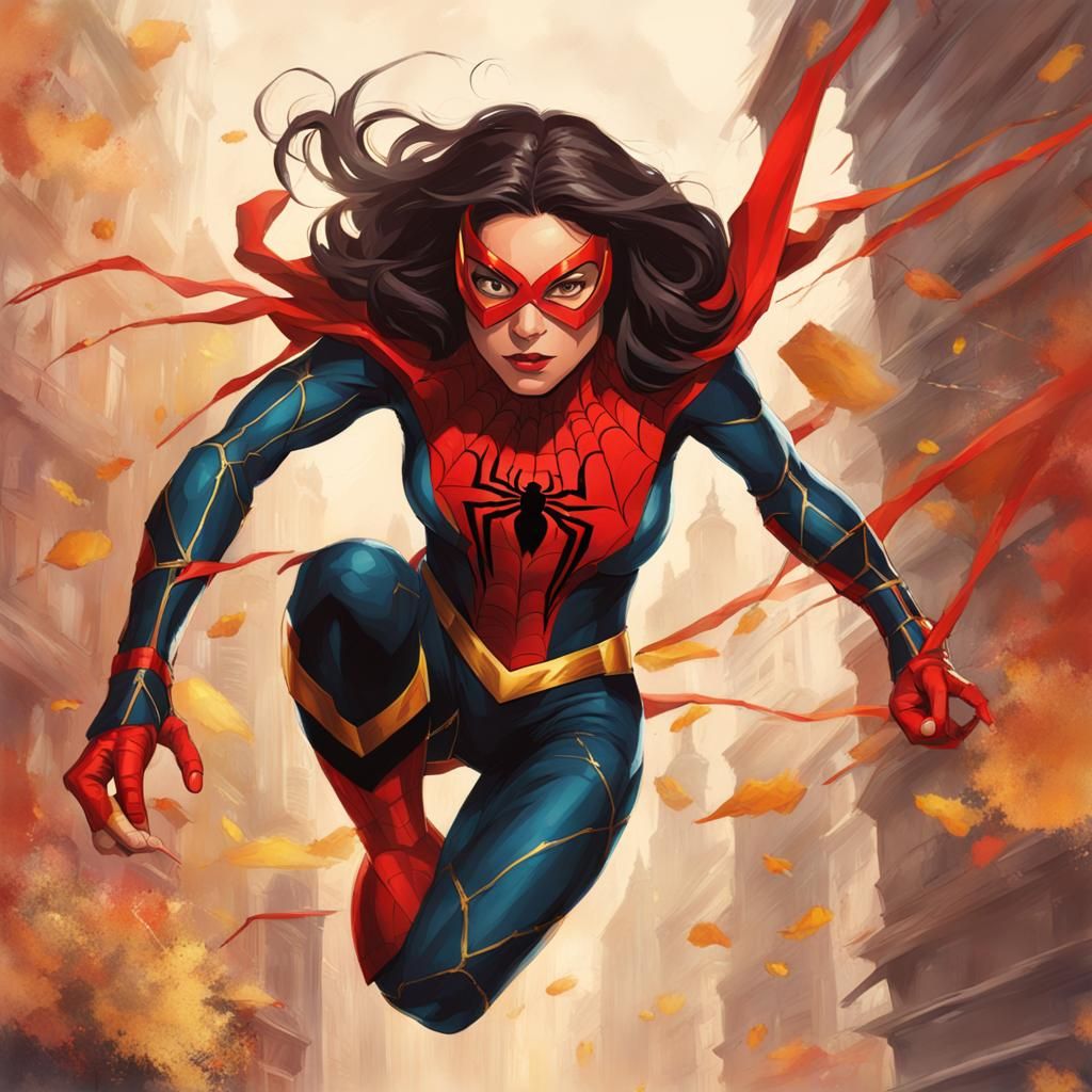 Spider-Woman Illustration in Digital Painting Style