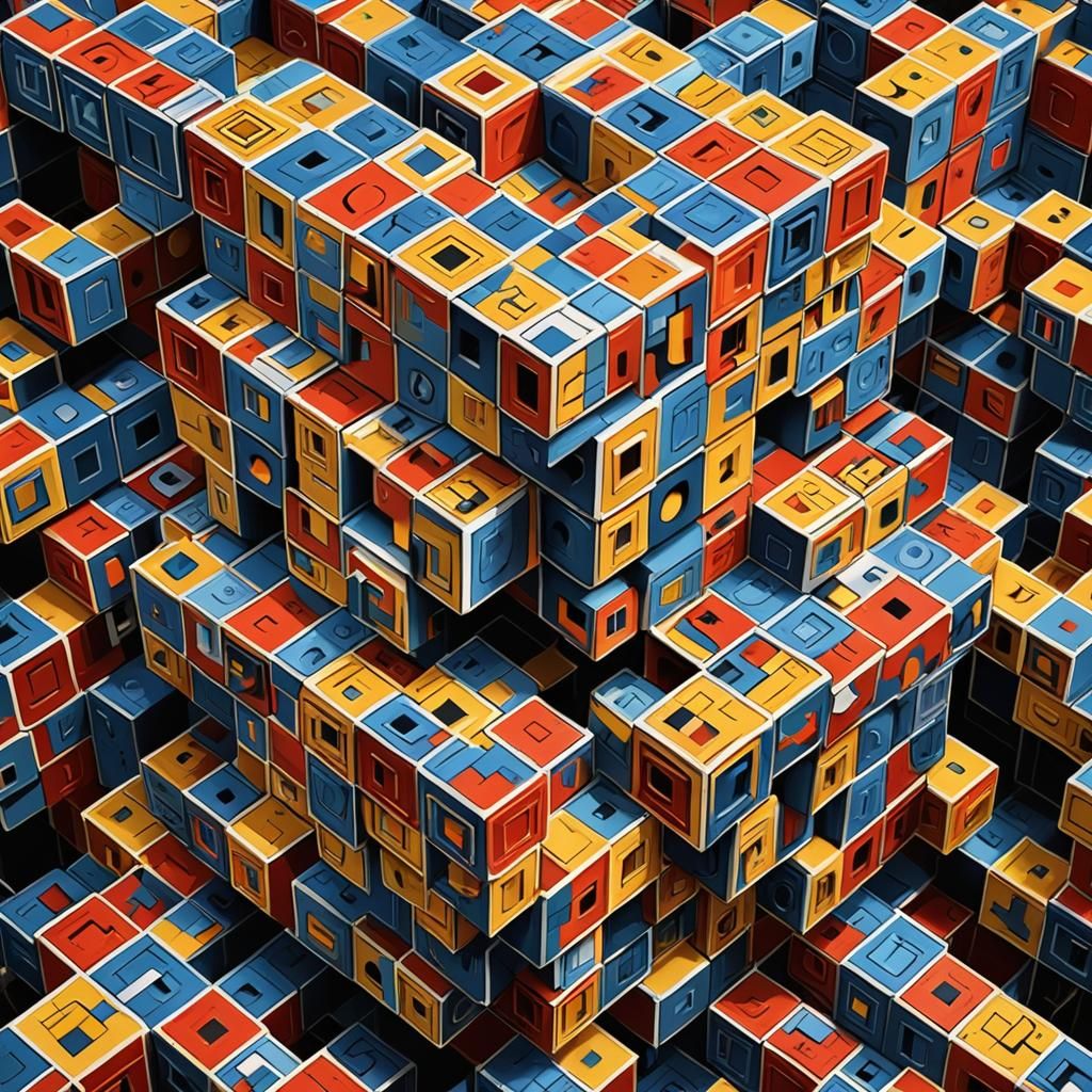 Surreal Rubik's Cube with Escher-Inspired Patterns