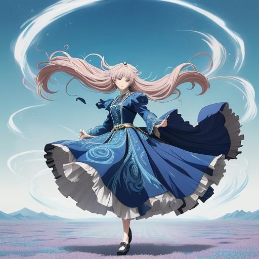 Anime Princess Running Across Plains with Wildflowers