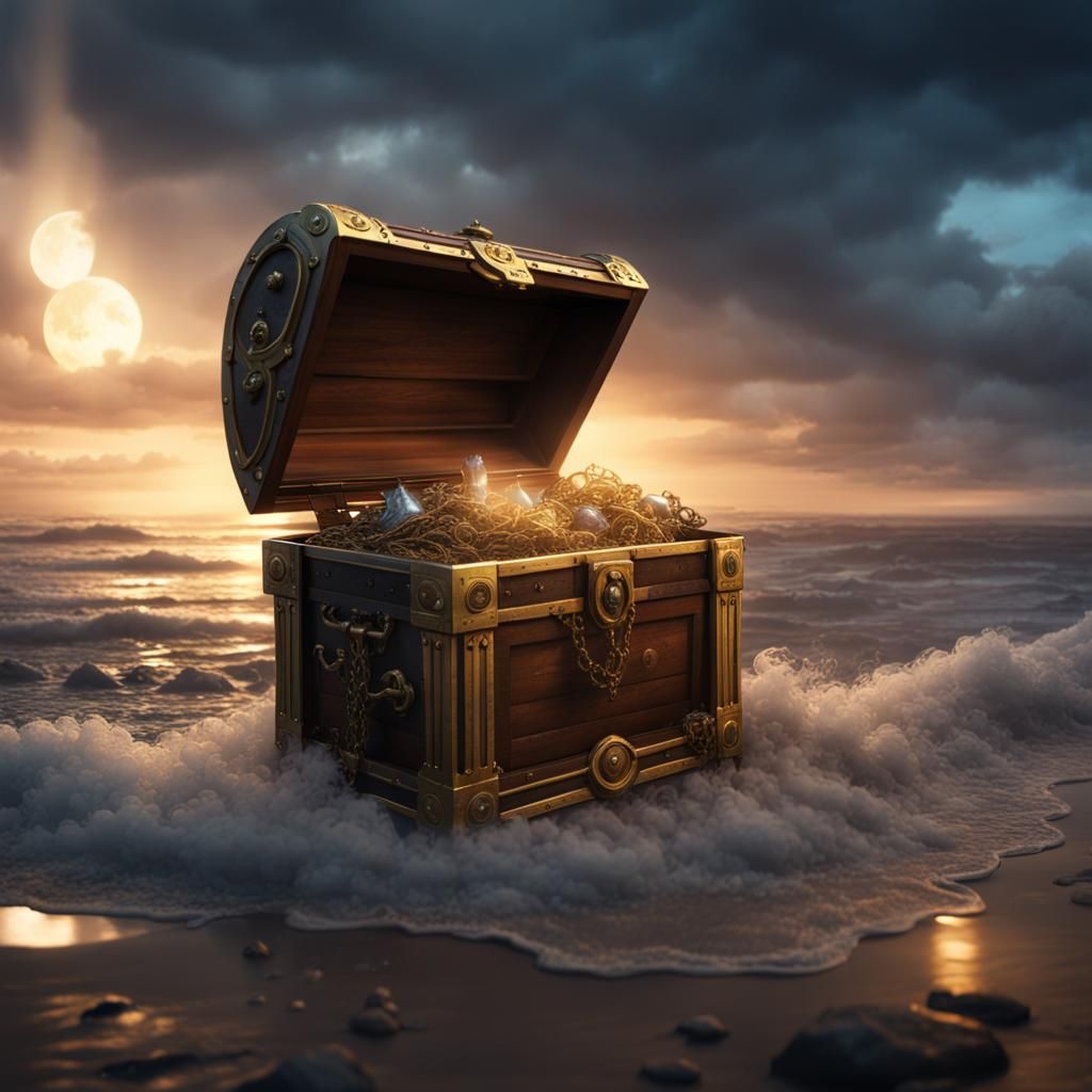 Treasure Chest on Shore in Detailed Matte Painting
