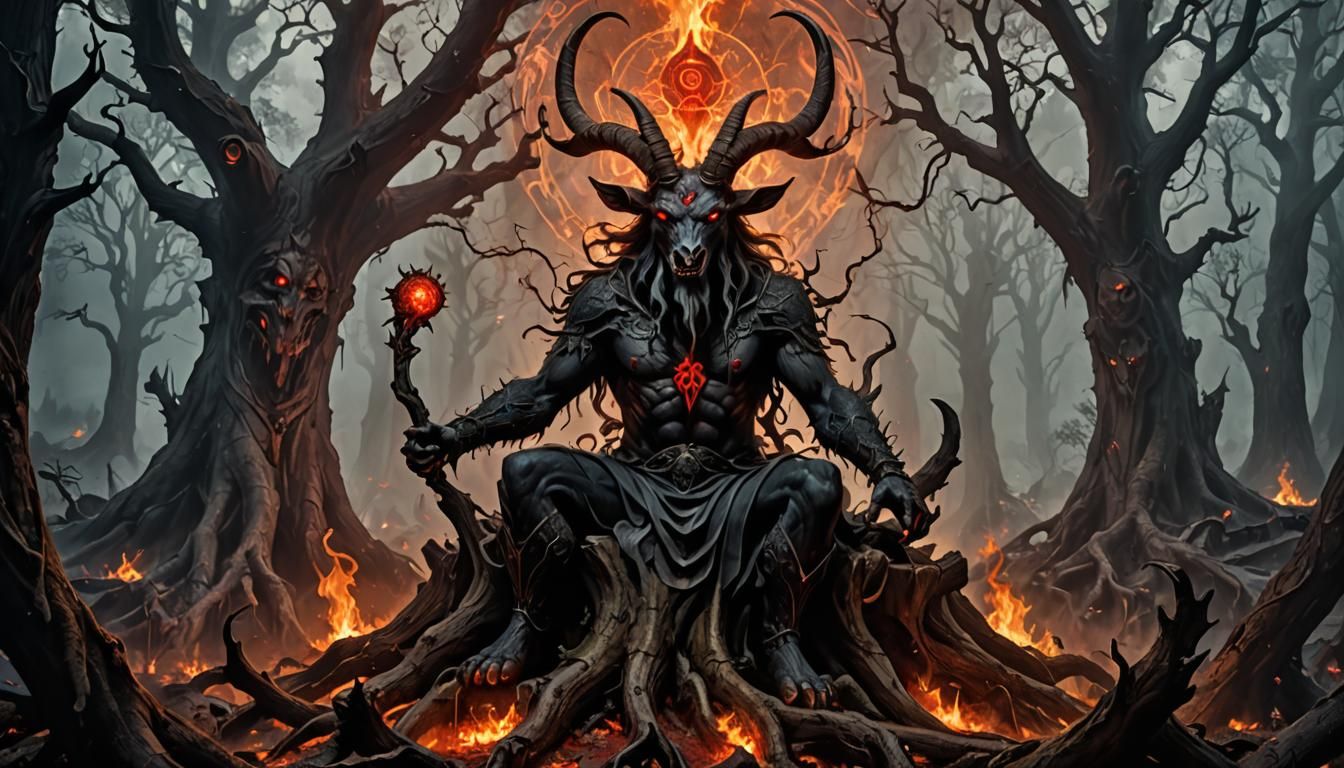Baphomet Enthroned in a Mystical Landscape