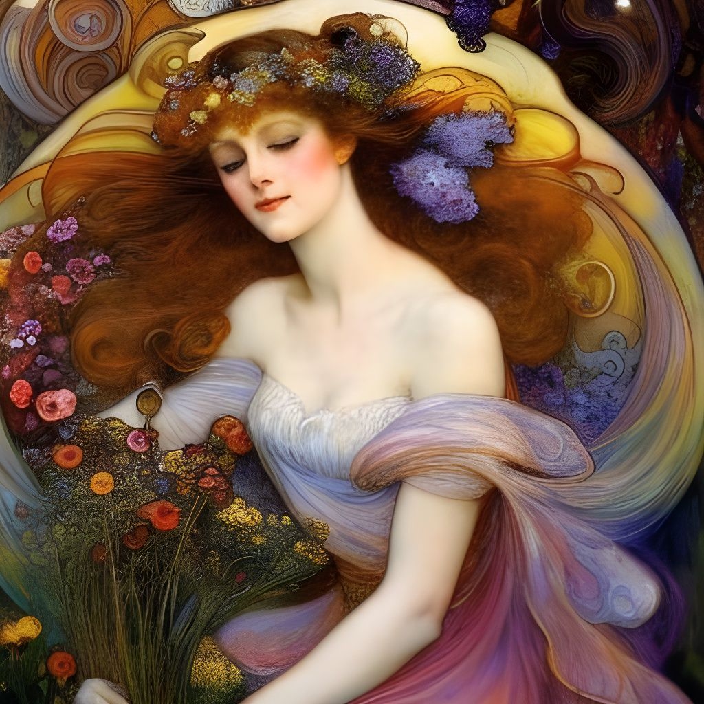 Ophelia: A Blend of Pre-Raphaelite and Art Nouveau