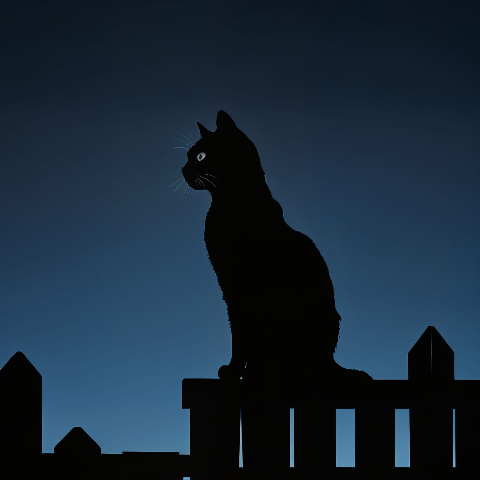 Simple Silhouette of Cat on Wooden Fence