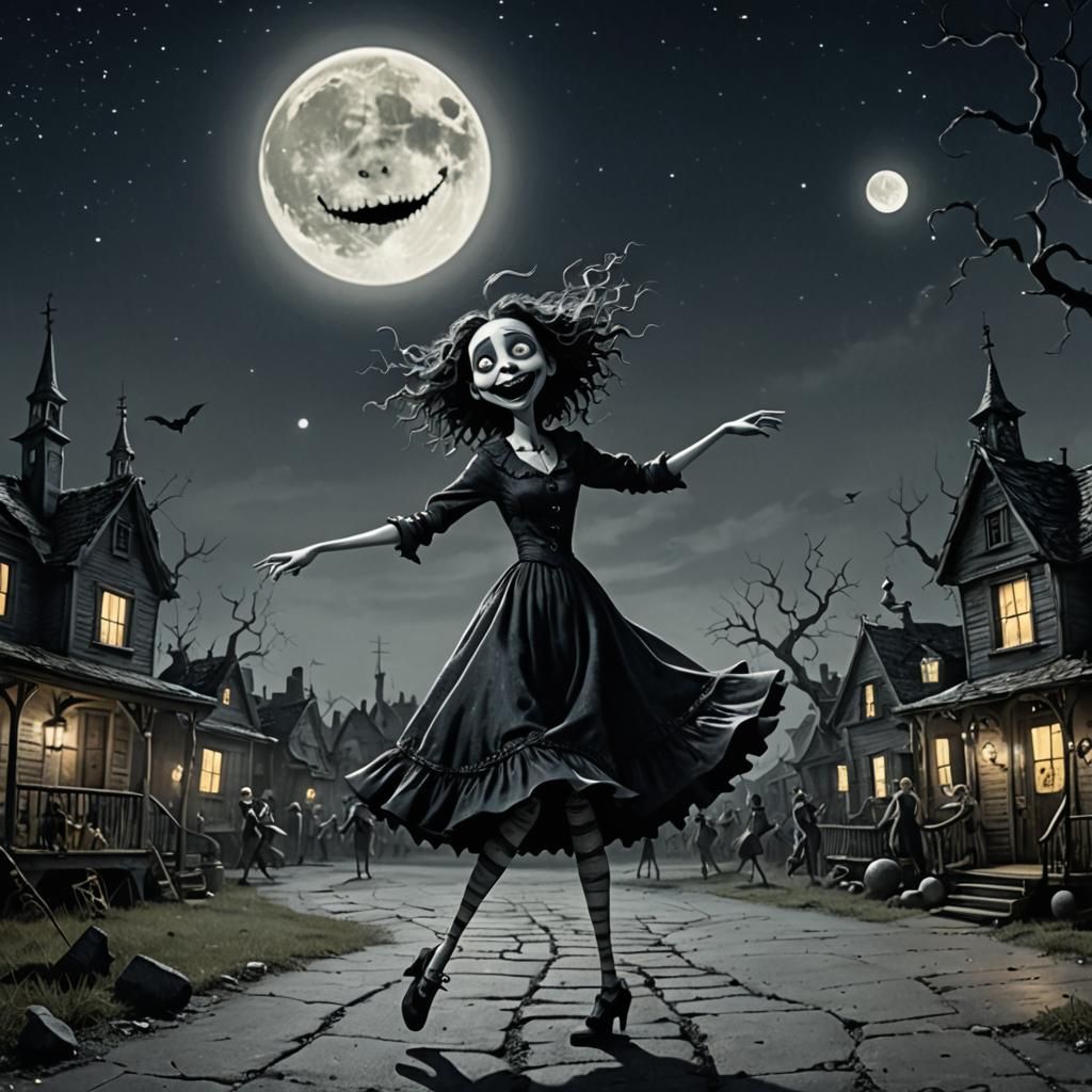 Dancing Girl in Moonlight, Tim Burton Style