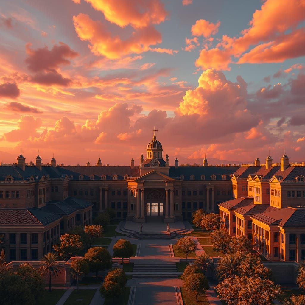 Grand Sunset School Complex in Photorealistic 8K Detail