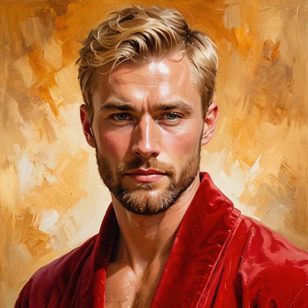 Impressionist Portrait of a Handsome Nordic Man in Velvet Ro...