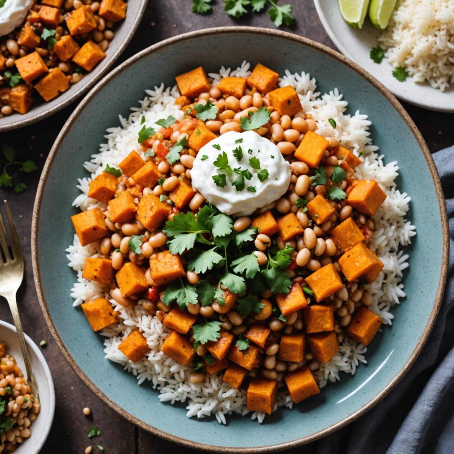 Eclectic Sweet Potato and White Bean Chili on Rice