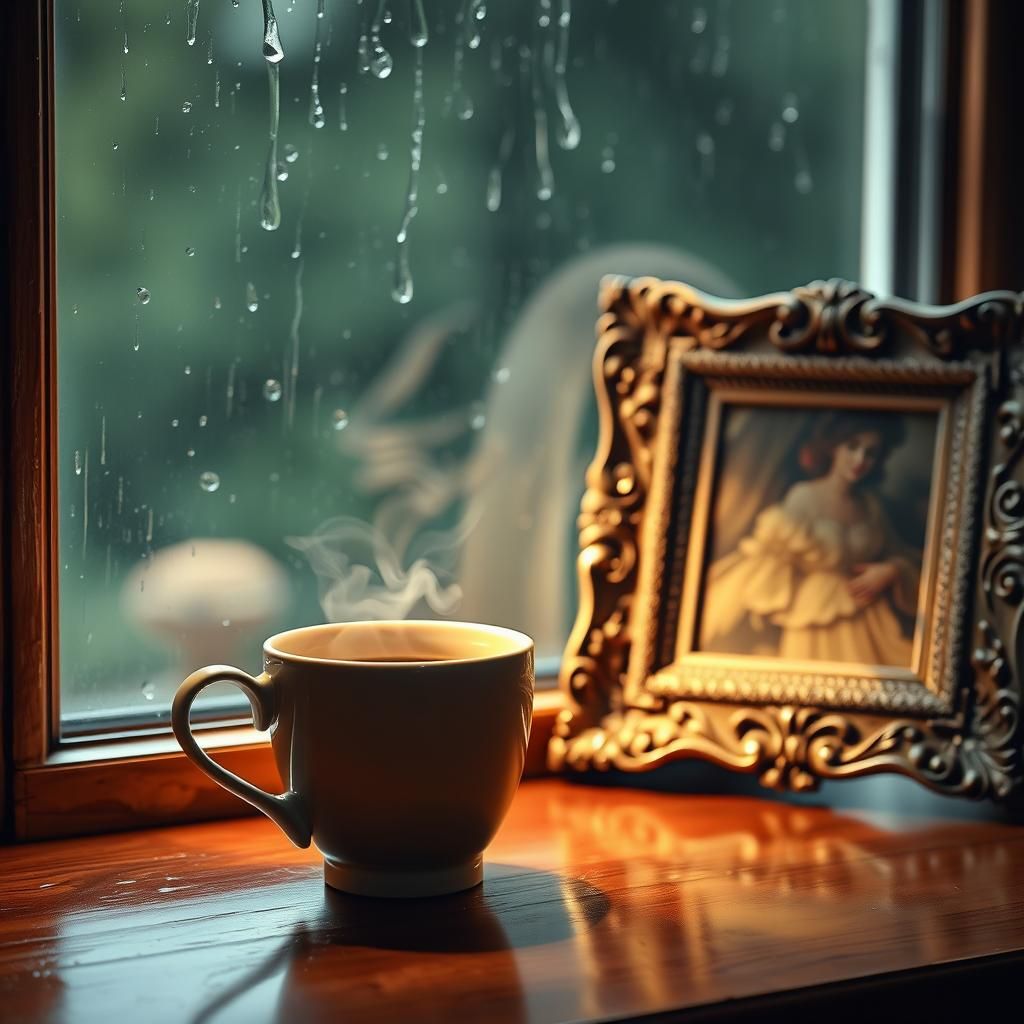 Warm Coffee Cup by Rainy Window