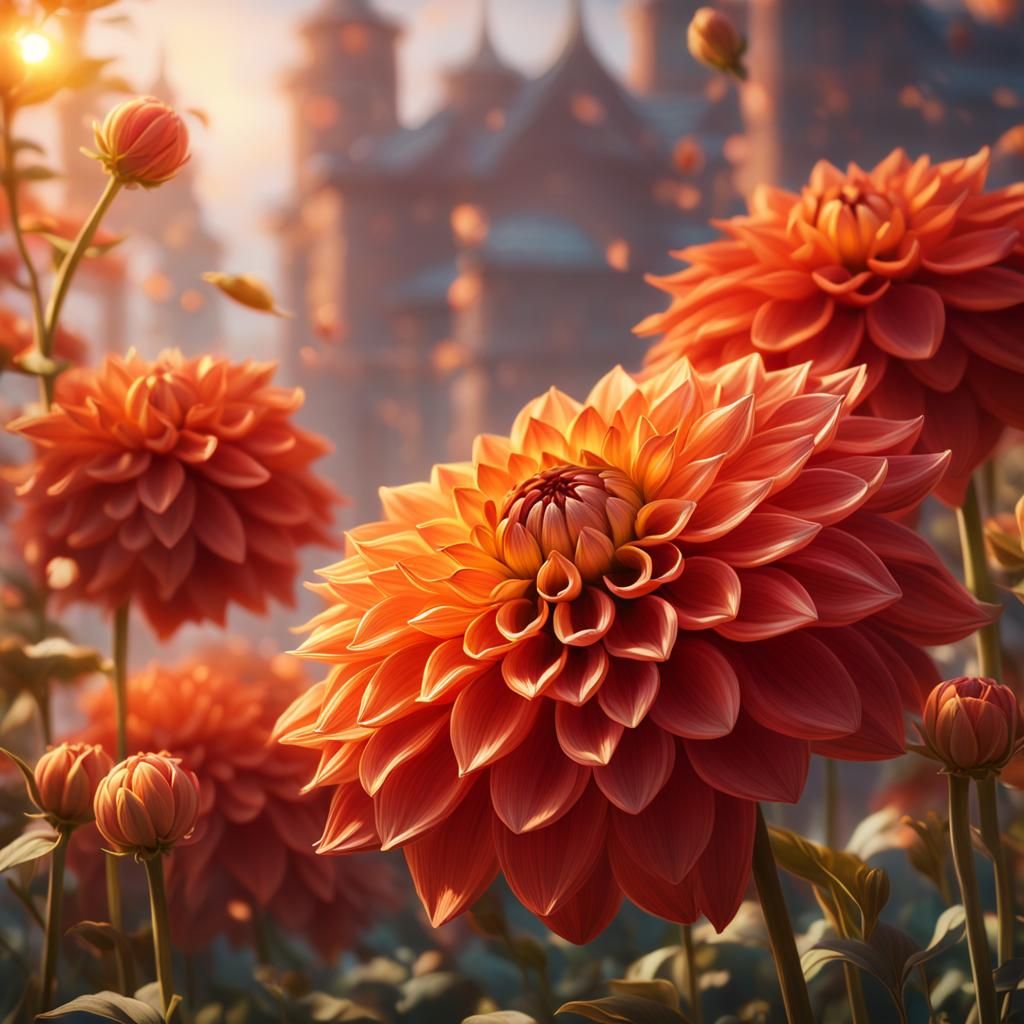Vibrant Dahlia Bloom in Golden Hour Light