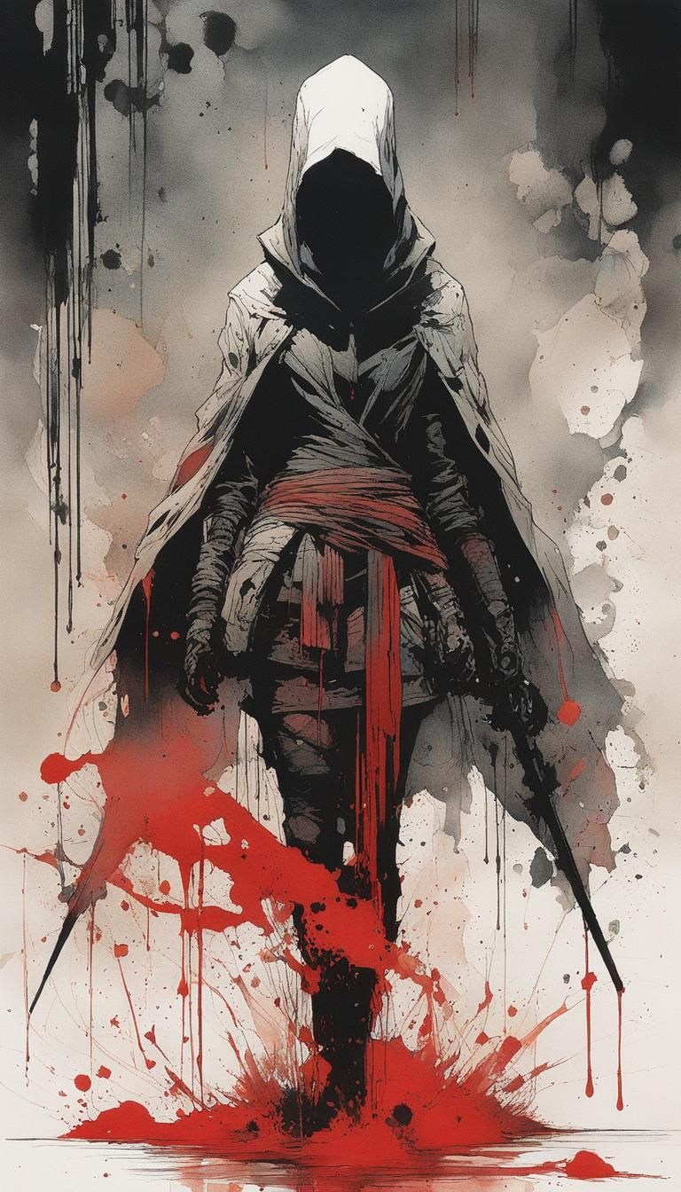 Ink Splatter Art: Faceless Figure in Space