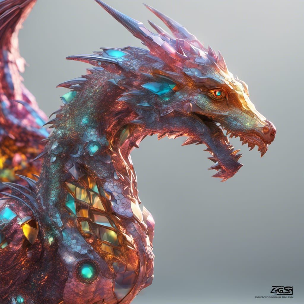 Robotic Crystal Dragon Model in Detailed 3D Illustration