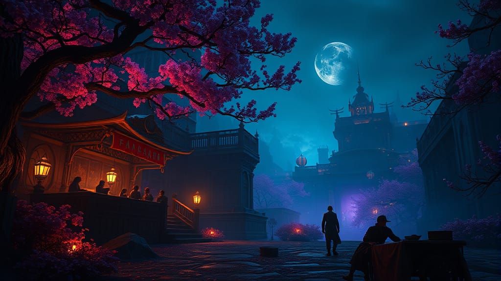 Hyperdetailed Dark Fantasy Scene with Volumetric Lighting