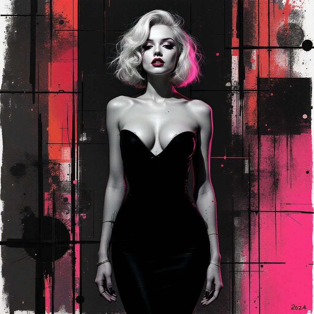 Stylized Pin-Up Woman in Geometric Framework