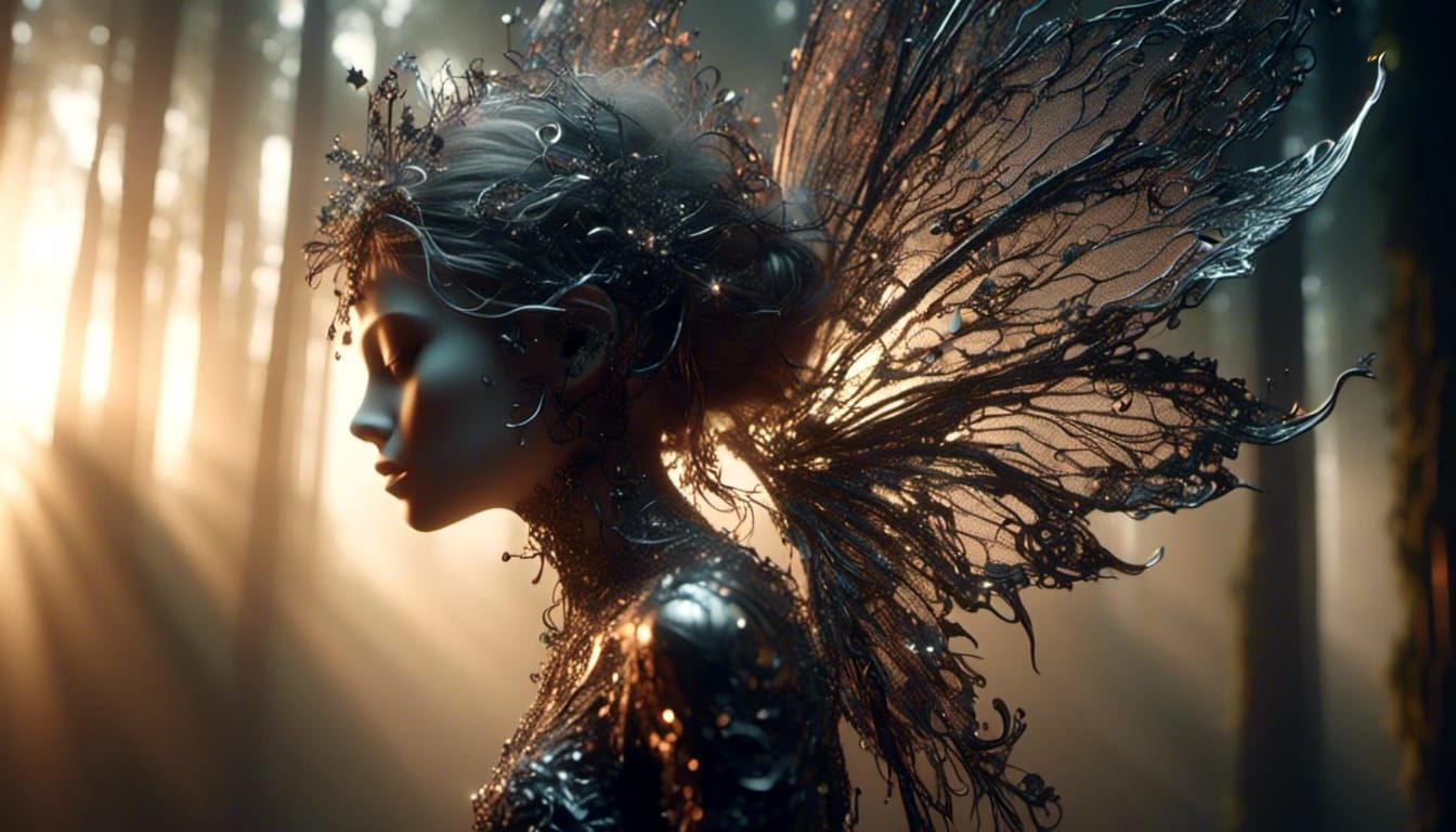 Intricate Metal Fairy in Dark Fantasy Style