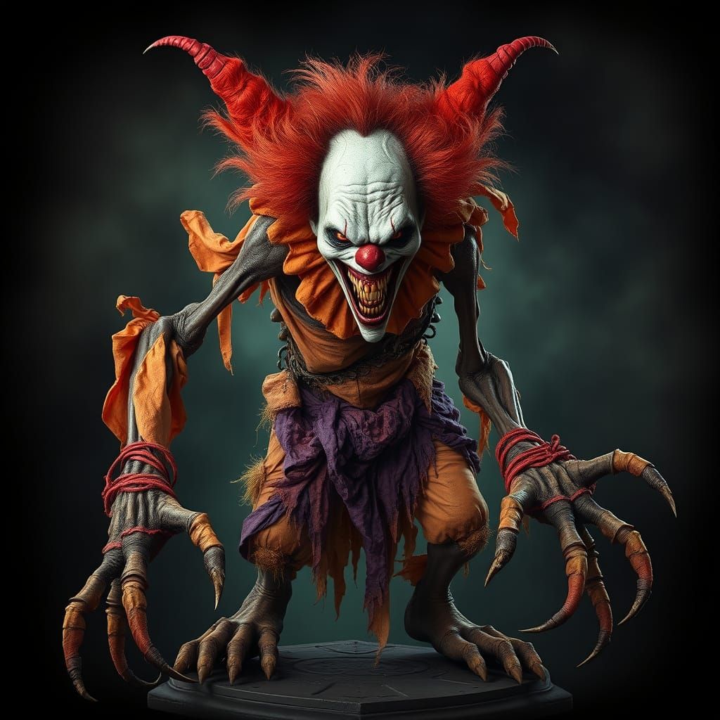 Cyberpunk Horror Demon in Tattered Orange and Purple Rags