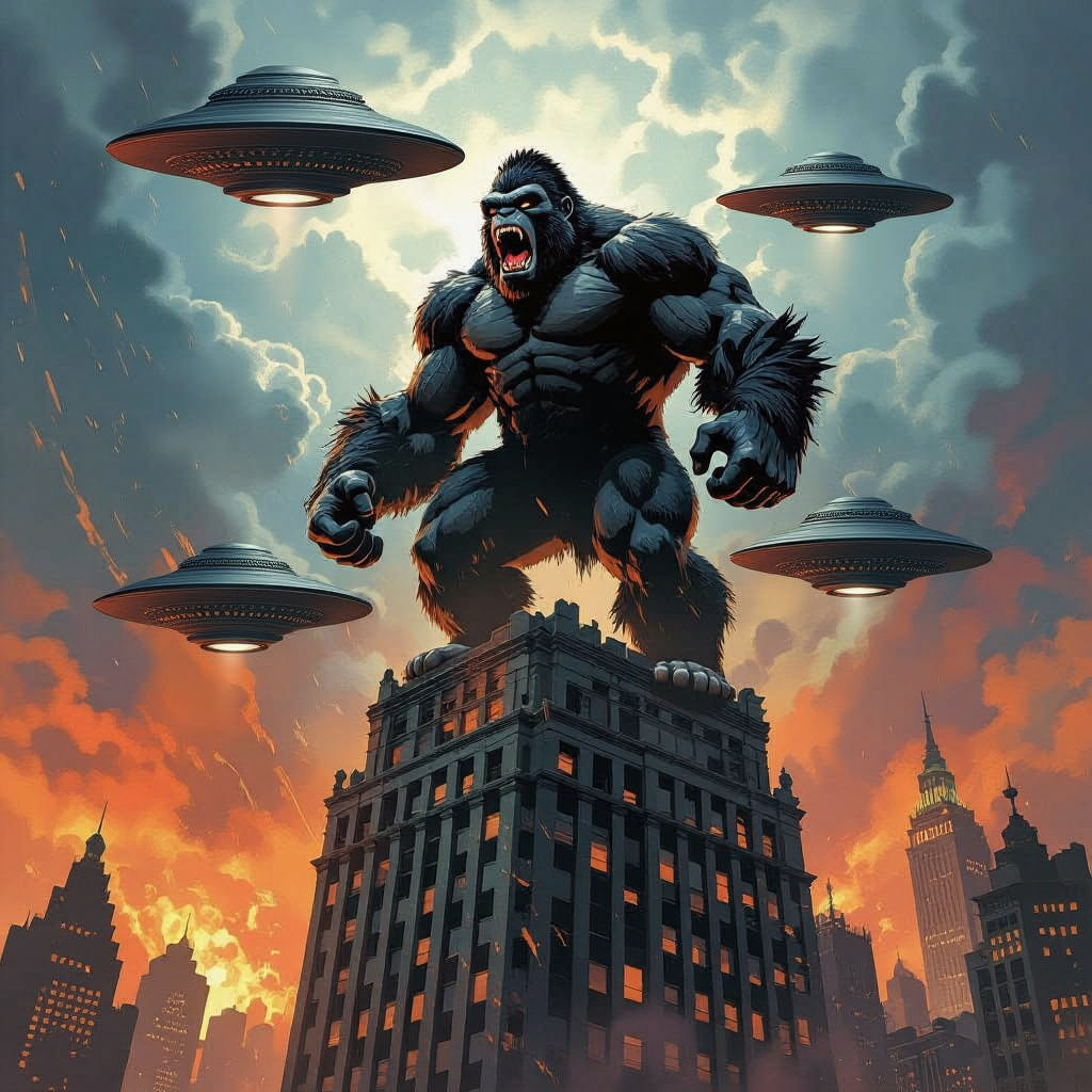 King Kong Versus Dragon Legion in Burning New York