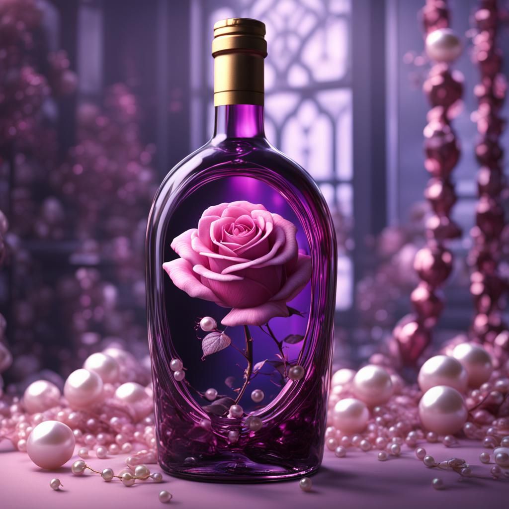 Rose in Wine Bottle with Pearls: Fantasy Concept Art