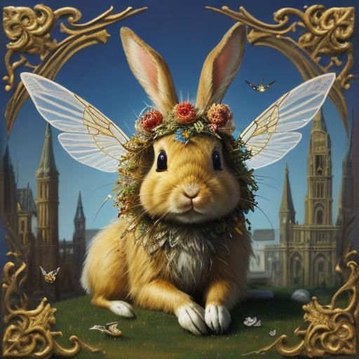 Fly and Rabbit Plot in Surrealist Dreamscape