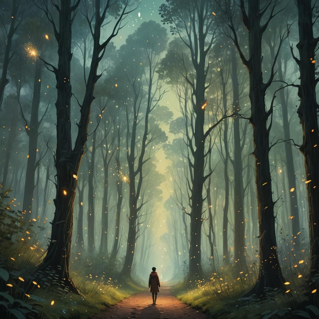 Ethereal Forest Path in Impressionist Style