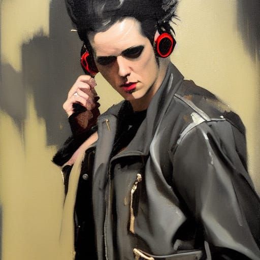 Punk Rocker in Gritty Urban Alley Oil Painting