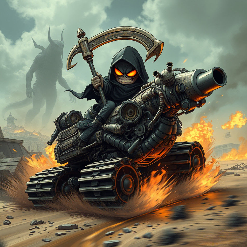 Chibi Grim Reaper Rides Rocking Horse Tank