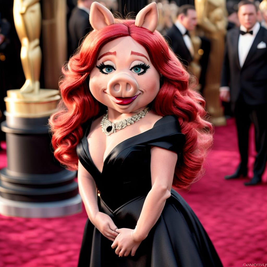 Glamorous Piggy at the Oscars in Red Carpet Style
