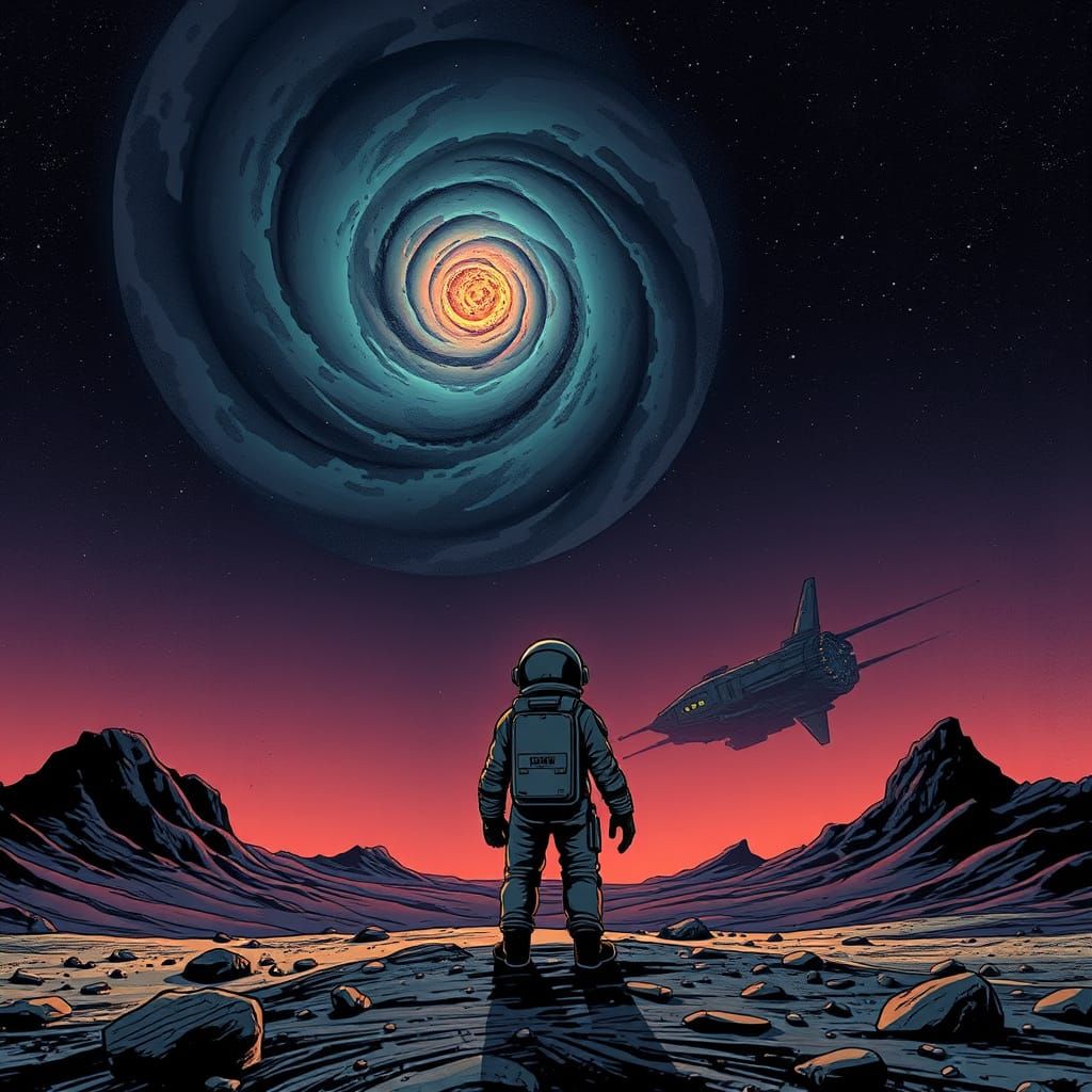 Astronaut Gazing at Nebula in Dark Fantasy Style