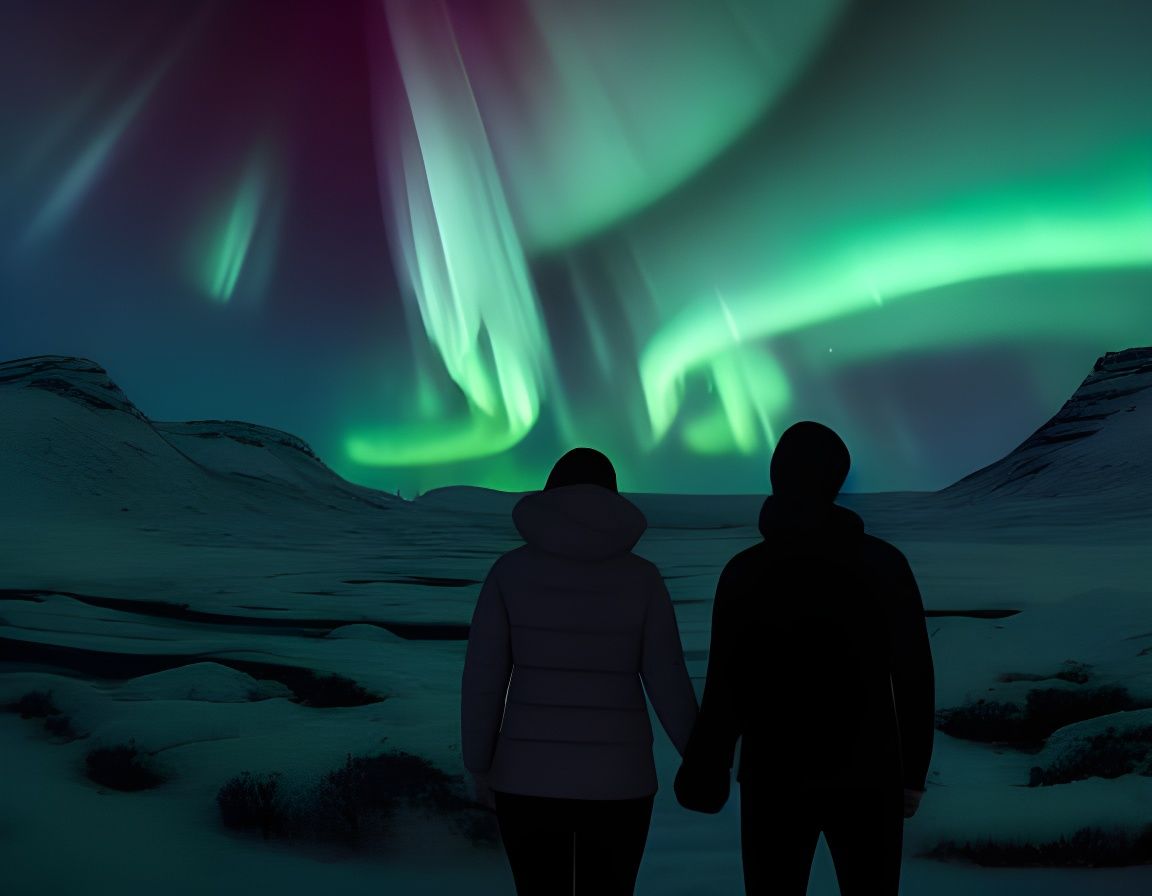 Couple Gazing at Northern Lights Galaxy: Concept Art