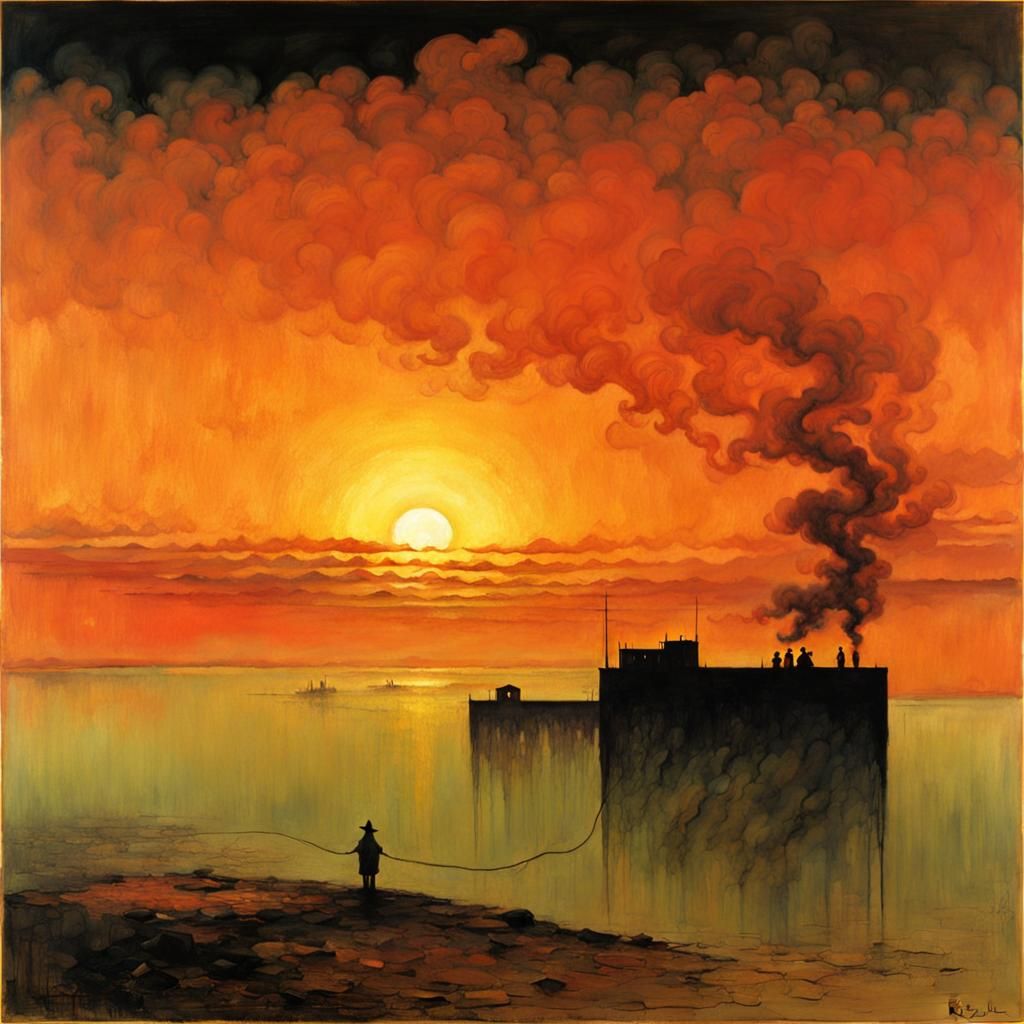 Smoky Sunset Landscape in Rothko Beksiński Style