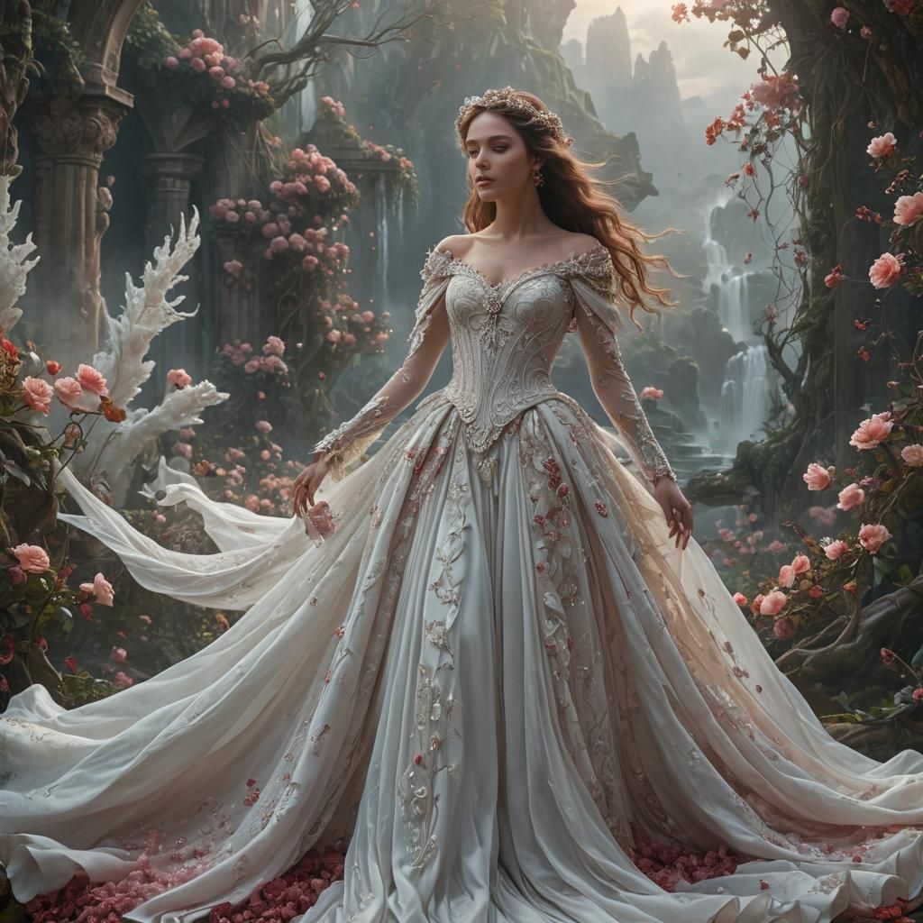 Ethereal Gaia in White Gown: Fantasy Digital Art