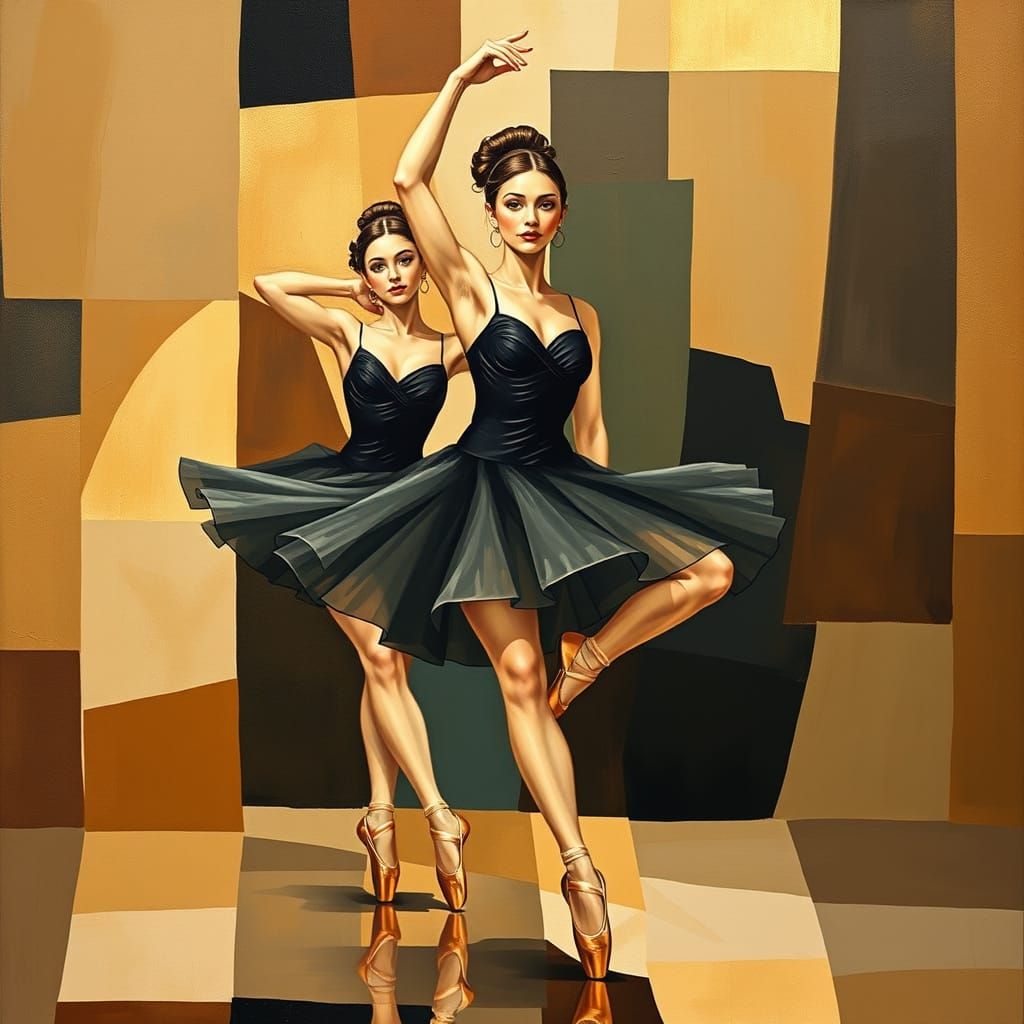 Cubist Ballet Dancers in Gold and Black