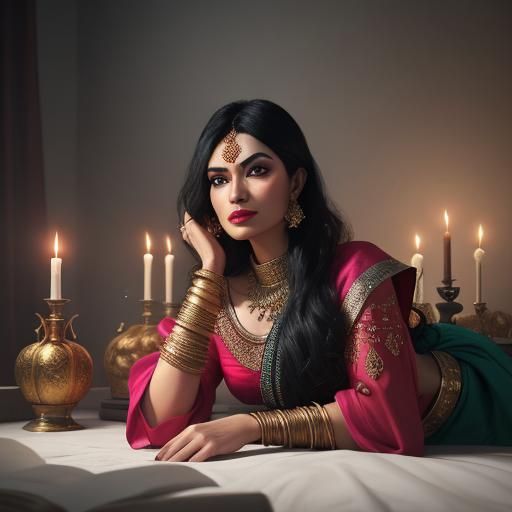 Indian Women by Candlelight: Detailed Matte Painting