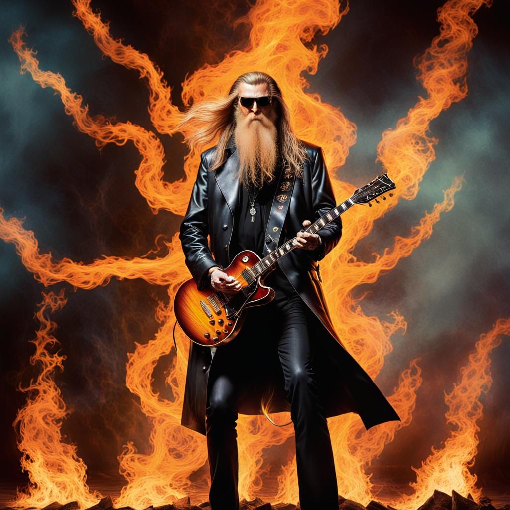 Billy Gibbons Guitar Performance in Flames