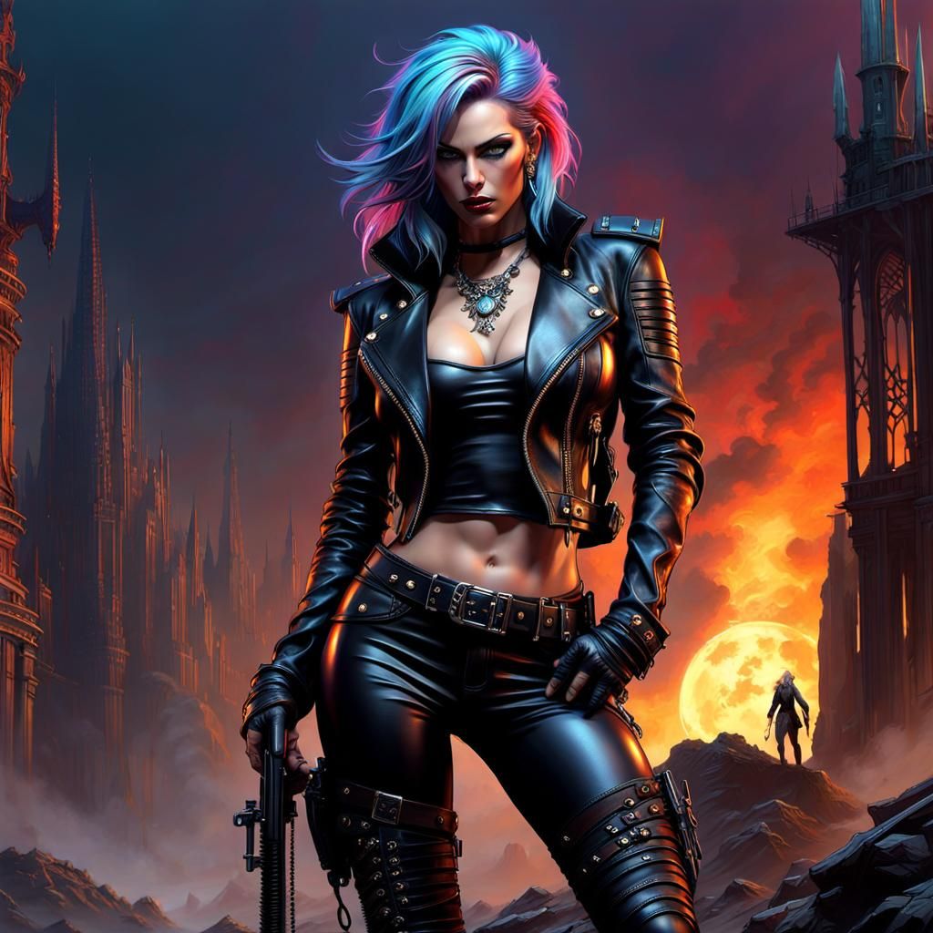 Gothic Cyberpunk Woman in Post-Apocalyptic Grunge Art