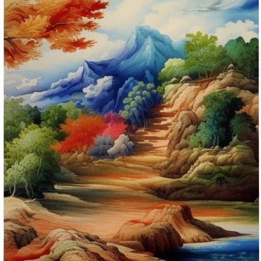 Gouache Style Village in Nature