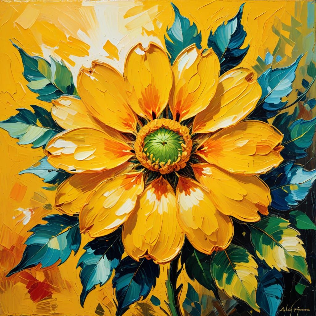 Vibrant Yellow Flower in Impasto Oil Painting
