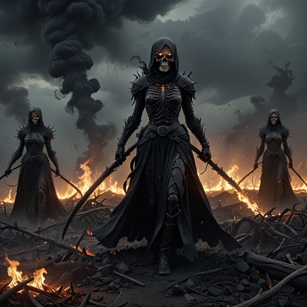 Four Horsemen Ride Burning Wasteland in Epic Mythological Ar...