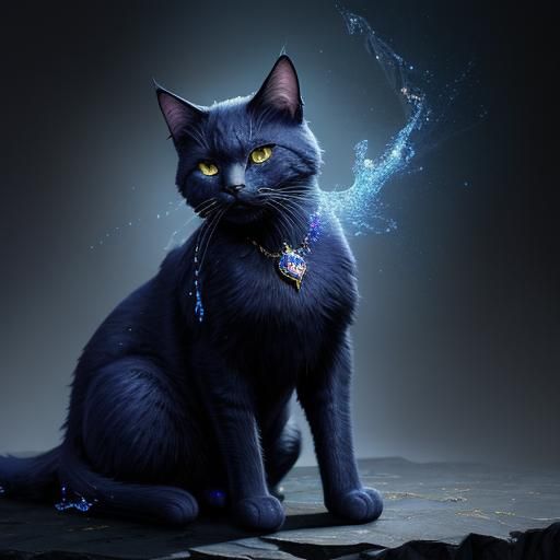 glittering cat made  completely of sapphire crystal,  on a c...