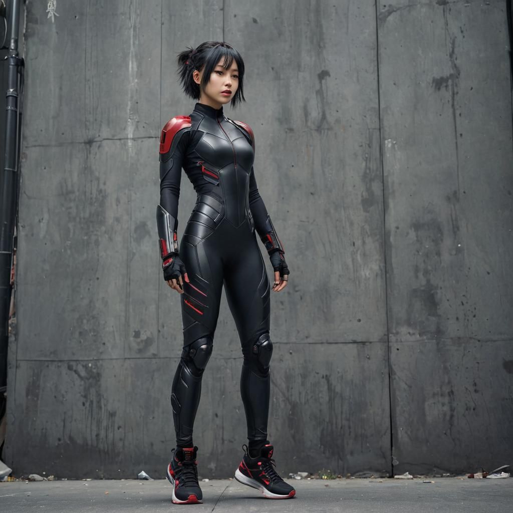 Cyberpunk Asian Girl in Armored Suit