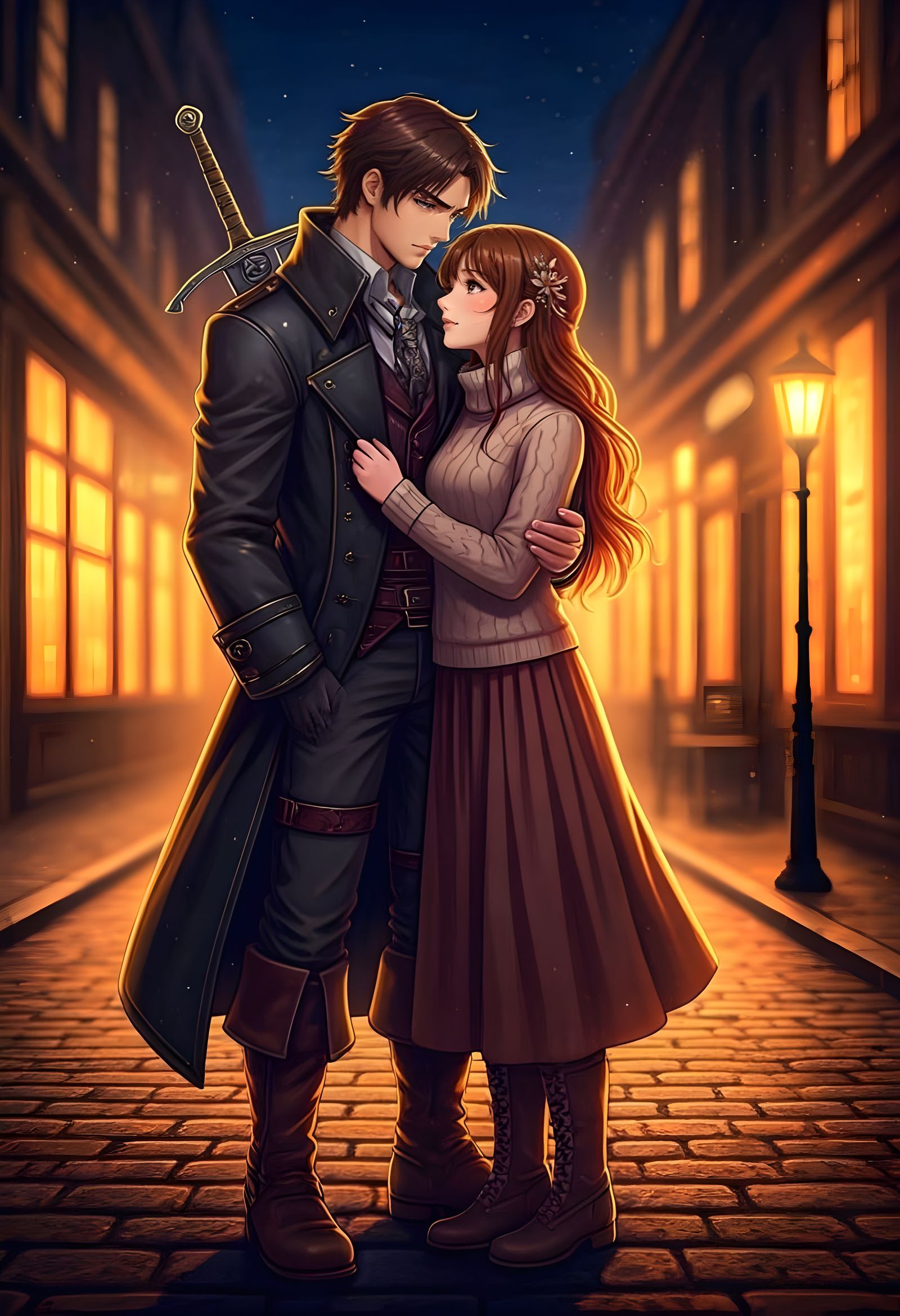 Ethereal Victorian Steampunk Lovers in Loving Embrace