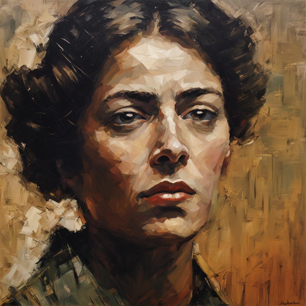 Expressionist Portrait of Young Woman in Sorrowful Expressio...