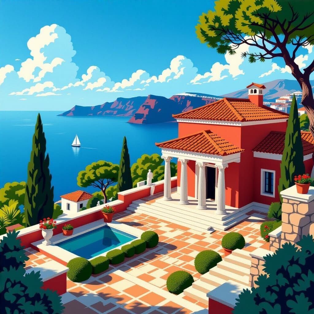 Ancient Greek Villa with Sea View, Digital Art