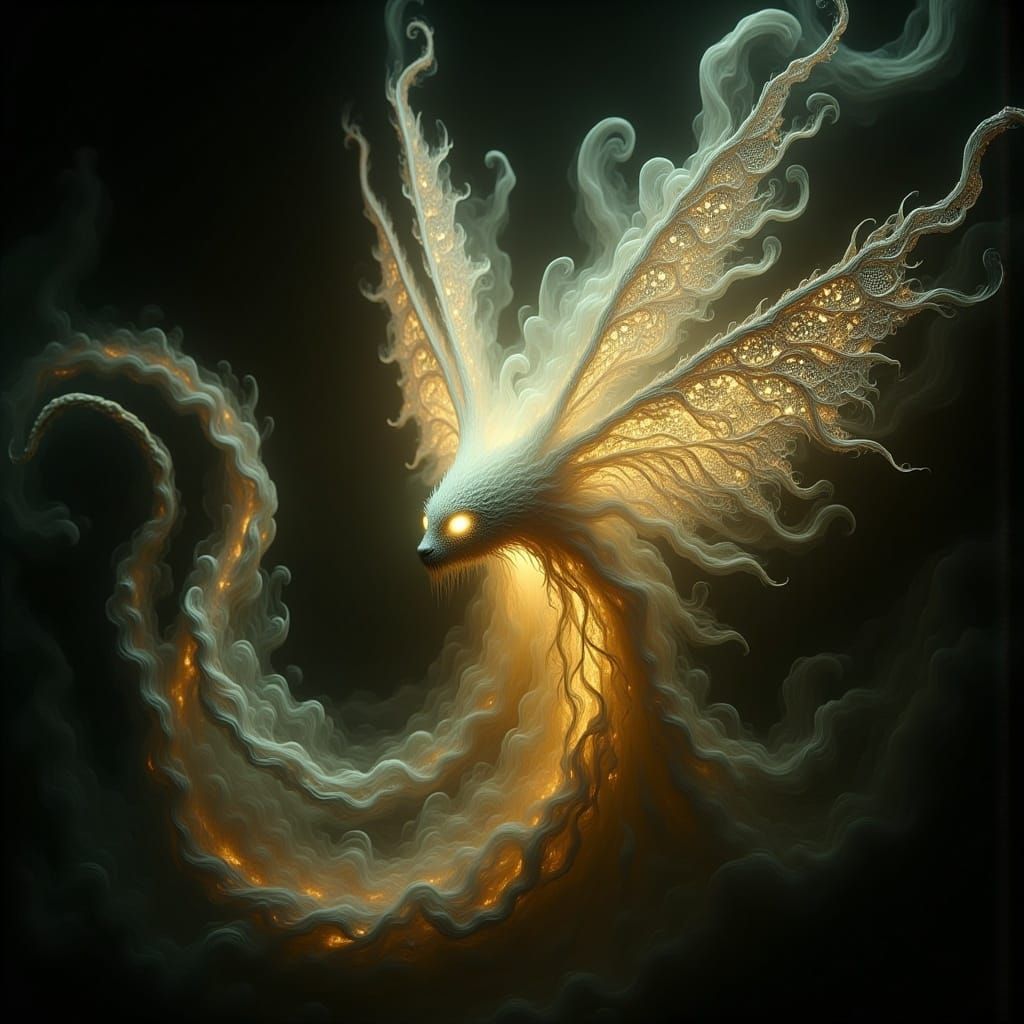Ethereal Glowing Creature with Iridescent Wings