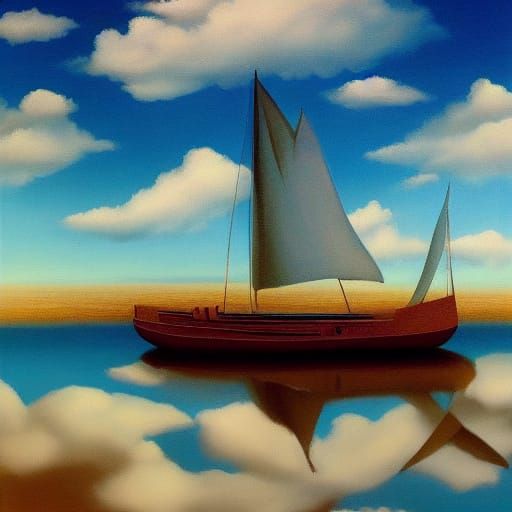 Surreal Sailboat Soars in Dreamlike Sky