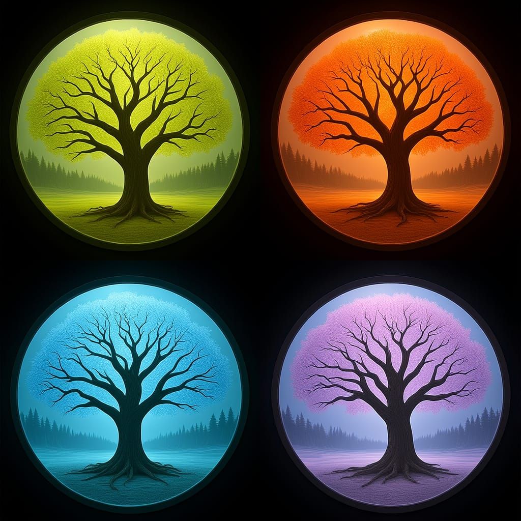 Four Seasons Stained Glass Windows in Deep Color