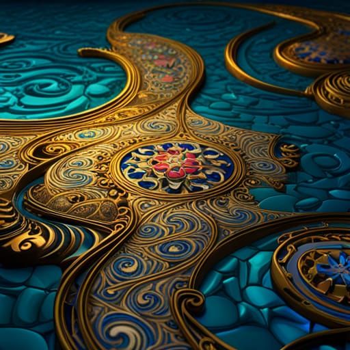 Intricate Royal Blue and Gold Mosaic Pattern