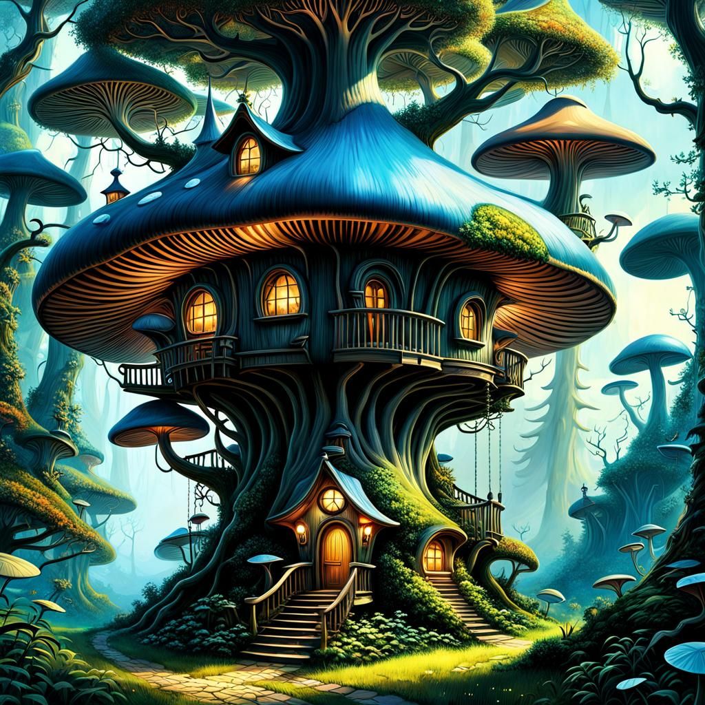 Enchanted Alien Treehouse in Surreal Forest