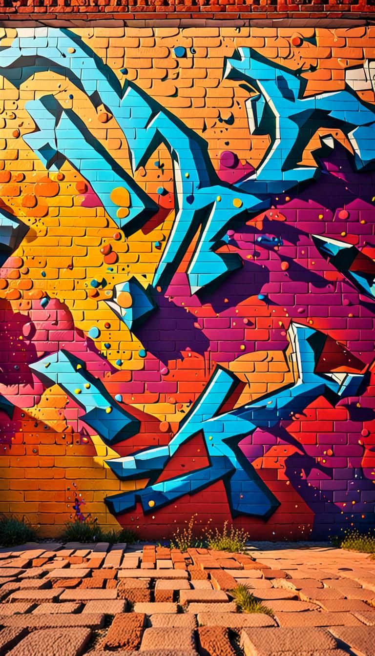 Vibrant Graffiti Art on Brick Wall in Urban Style