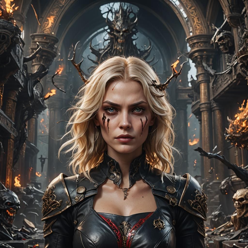 Evil blonde woman black leather